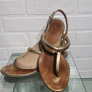 PRADA Gold Sandals made Italy sz 8